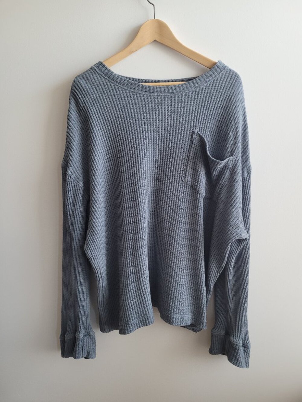 Free People Dusty Blue Waffle Texture Long-Sleveed Shirt-XL